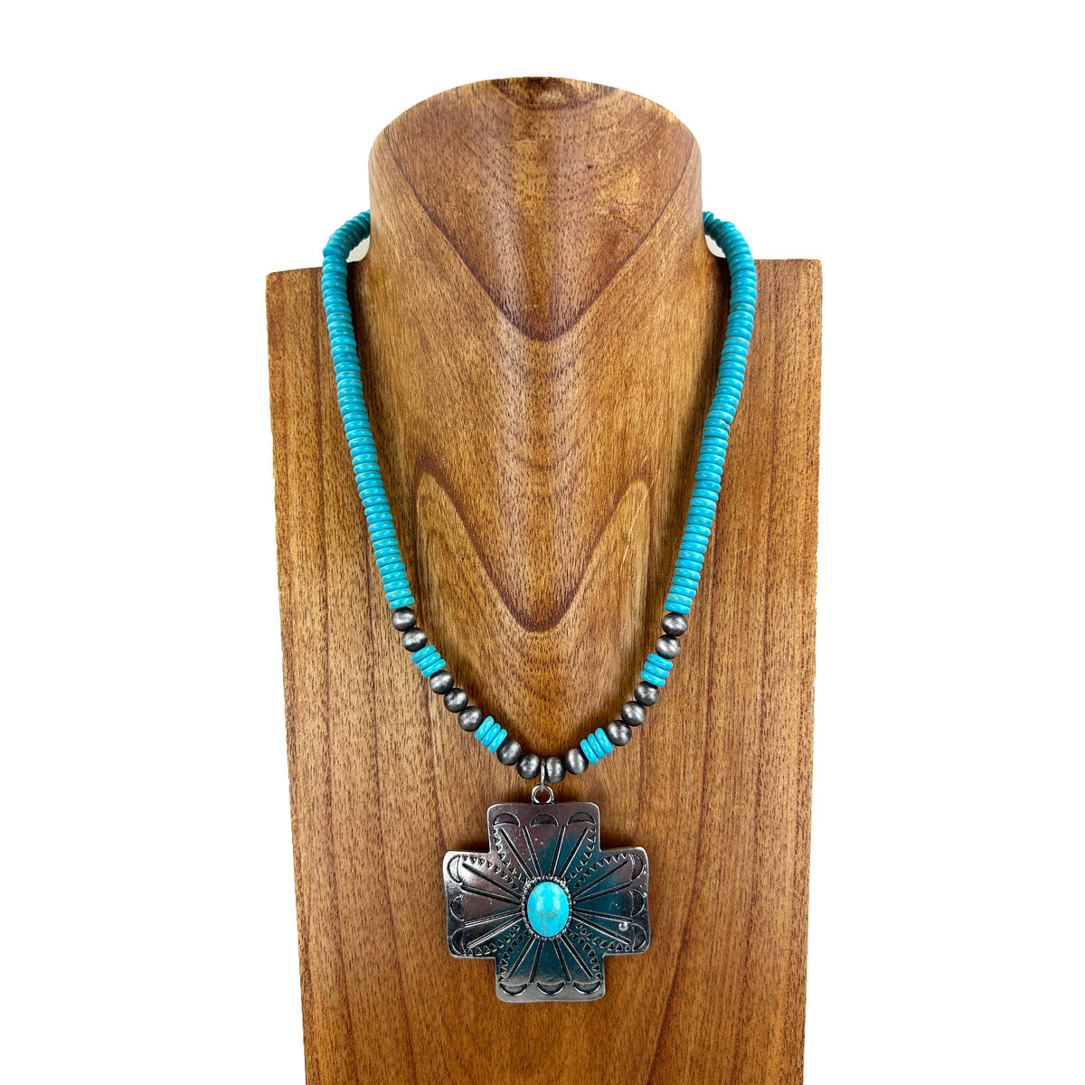 NKS230416-39 Roundelle Beads Navajo Pearl Necklace (21