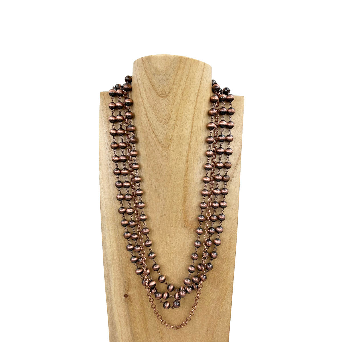 NKS230603-11 3 Layers Navajo Pearl Beads with Cooper Color Metal Chain Necklace