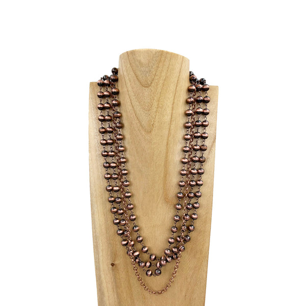 NKS23060311 3 Layers Navajo Pearl Beads with Cooper Color Metal Chain MONTANA WEST U.S.A