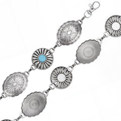 RCB-03-116  Rustic Couture Etched Oval Turquoise Stone Centered Concho Link Chain Belt