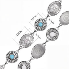 RCB-03-116  Rustic Couture Etched Oval Turquoise Stone Centered Concho Link Chain Belt