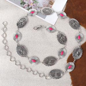 RCB-1027 Rustic Couture Etched Oval Concho Link Chain Belt