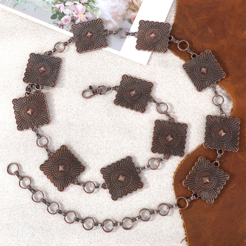 RCB-1031  Rustic Couture Etched Square Concho Link Chain Belt