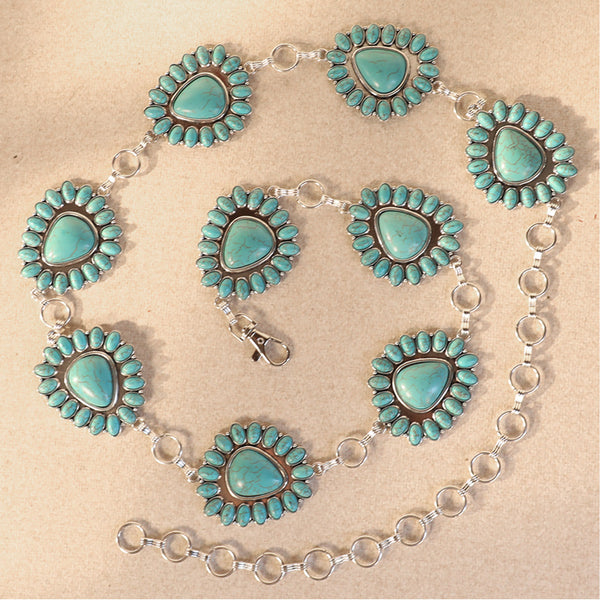 Rustic Couture - Womens Western Oval Stone Concho Link Chain Belt