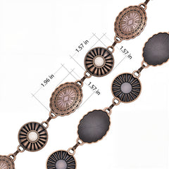 RCB-03-116  Rustic Couture Etched Oval Turquoise Stone Centered Concho Link Chain Belt