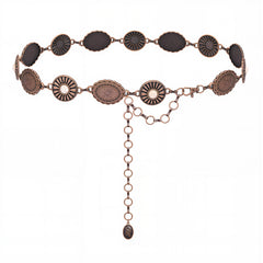 RCB-03-116  Rustic Couture Etched Oval Turquoise Stone Centered Concho Link Chain Belt