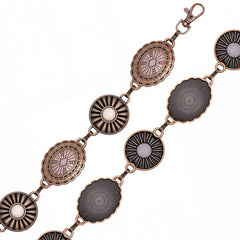 RCB-03-116  Rustic Couture Etched Oval Turquoise Stone Centered Concho Link Chain Belt