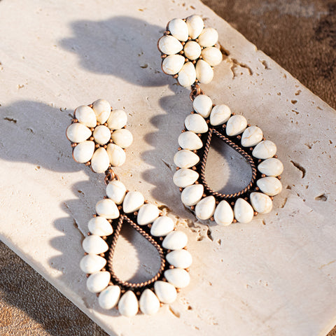 RCE-1063  Rustic Couture's  Teardrop Loop Artificial Stone Silver Base Dangling Earring