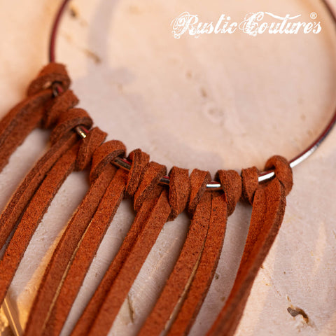 RCE-1090 Rustic Couture's  Bohemian Suede Tassel Hoop Statement Earrings