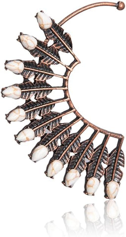 RCE-1102  Rustic Couture's Feather White Turquoise Ear Cuff