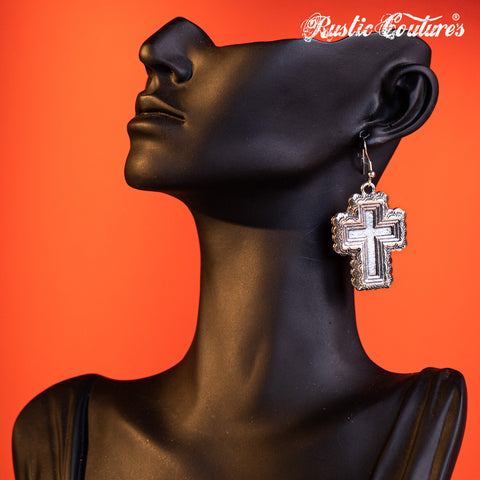RCE-1104  Rustic Couture's  Cross Shape Dangle Earrings