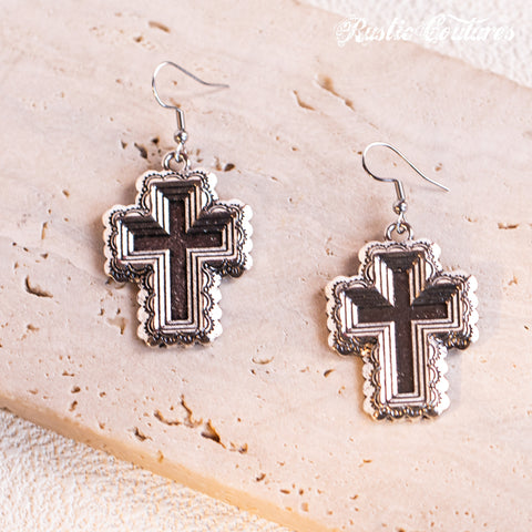 RCE-1104  Rustic Couture's  Cross Shape Dangle Earrings