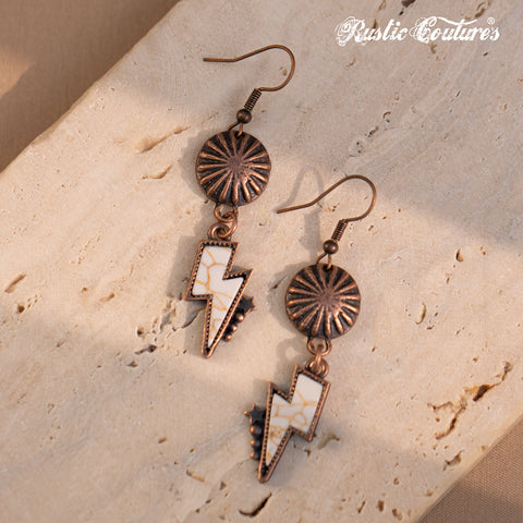 RCE-1109  Rustic Couture's  Western Concho Lightning Bolt Dangle Earrings