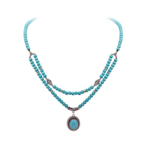 RNS-04-120 Rustic Couture's Double Layered Beaded Necklace With Pendant