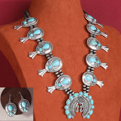RNS-1002 Rustic Couture's  Squash Blossom  Pendant Necklace Earrings Set