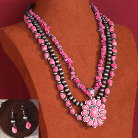 RNS-1011 Rustic Couture's Bohemian Jewelry Sets Pendant Necklace Earrings