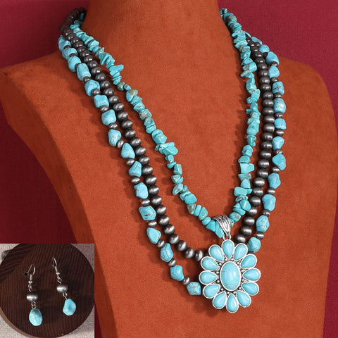 RNS-1011 Rustic Couture's Bohemian Jewelry Sets Pendant Necklace Earrings