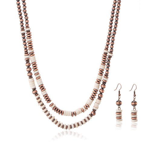 RNS-1034  Rustic Couture's  Beaded  Layered Necklace Earrings Set