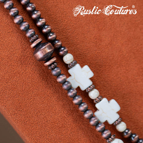 RNS-1038  Rustic Couture's  Layered Beaded Necklace Earrings Set