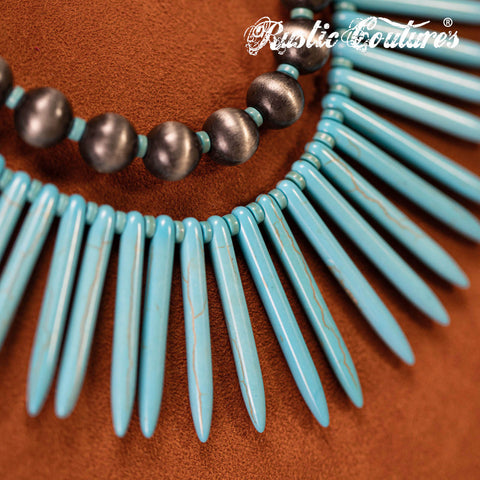 RNS-1046  Rustic Couture's Bohemian Beaded Necklace Earrings Set