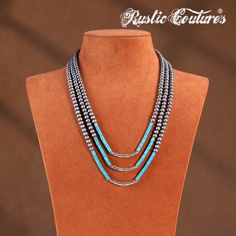 RNS-1051  Rustic Couture's  Bohemian Layered Beaded Necklace Earrings Set