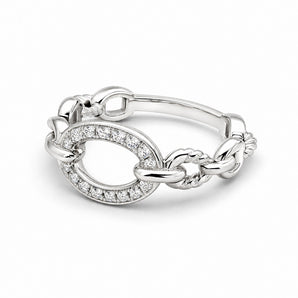 RR-AC-RG-056-SL Rock & Republic Paved Crystal Chain Link Silver Tone Stack Ring - Silver