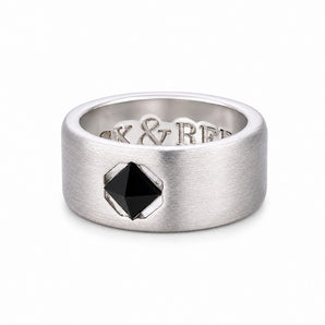 RR-AC-RG-066-SL Rock & Republic Brushed Black Square Stone Wide Band Ring - Silver