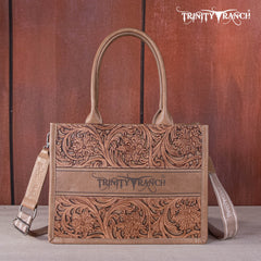 TR169G-8119S   Trinity Ranch  Floral Tooled Concealed Carry Tote - Khaki