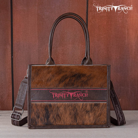 TR170G-8119S  Trinity Ranch Hair On Cowhide Concealed Carry Tote/Crossbody - Coffee