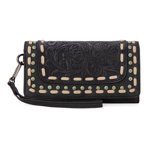 TR181-W018 Trinity Ranch Floral Tooled Collection Wallet - Black