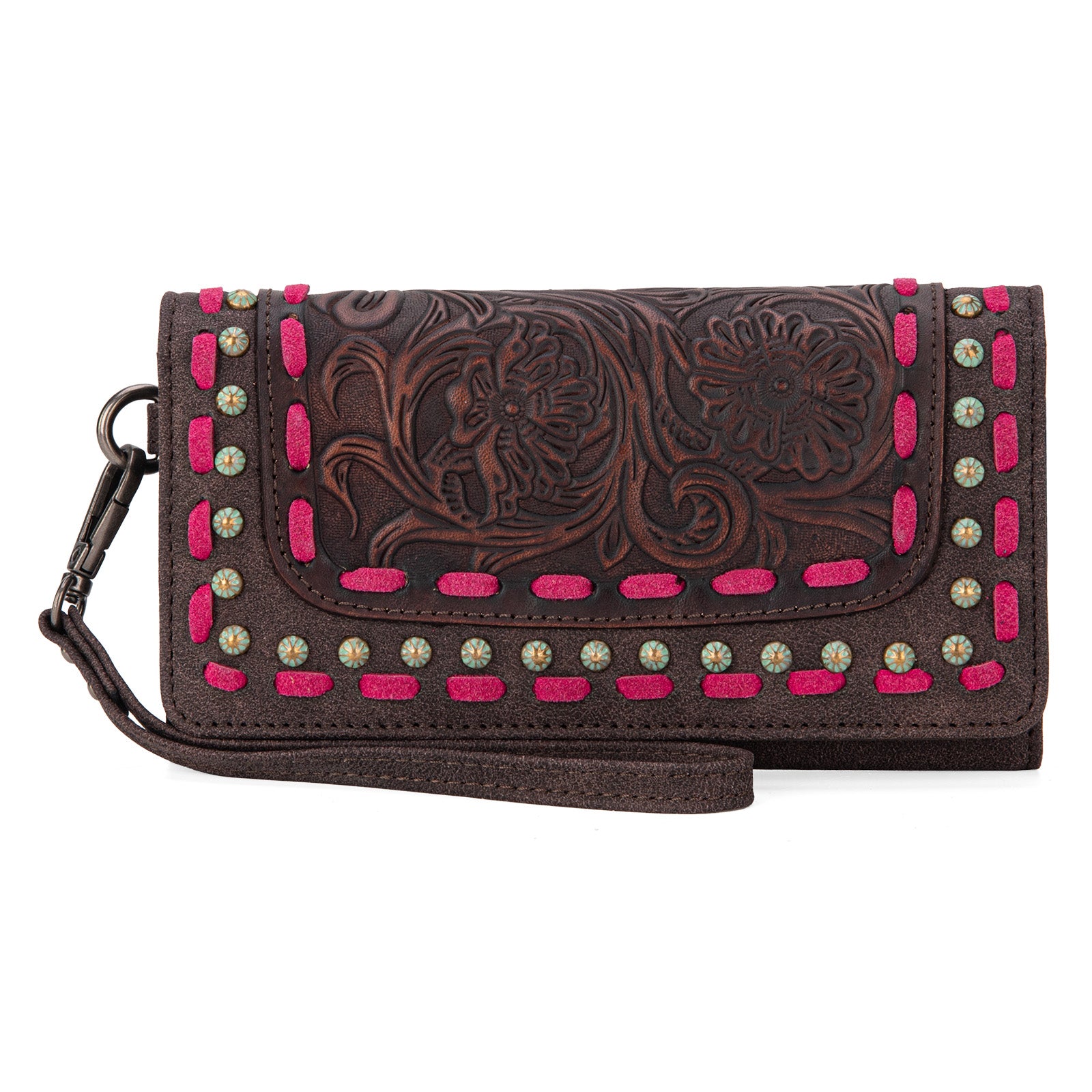 TR181-W018  Trinity Ranch Floral Tooled Collection Wallet - Coffee