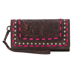 TR181-W018  Trinity Ranch Floral Tooled Collection Wallet - Coffee