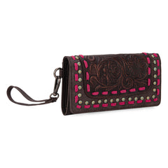 TR181-W018  Trinity Ranch Floral Tooled Collection Wallet - Coffee
