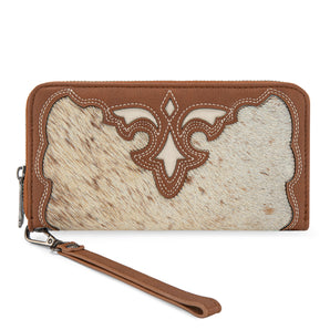 TR202-W2001BR Trinity Ranch Hair-On Cowhide RFID Protected Collection Wallet - Brown