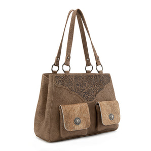 TR203G-8600 Trinity Ranch Genuine Hair-On Cowhide Tooled Collection Concealed Carry Tote