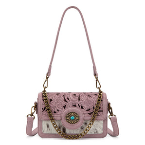 TR205-888DPK Trinity Ranch Cowhide Floral Cutout Crossbody Bag - Dark Pink