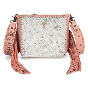 TR207-8360DPK Trinity Ranch Cowhide Fringe Crossbody Bag - Dark Pink