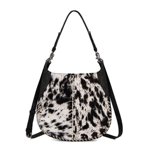 TR208-8360BK Trinity Ranch Cowhide & Tooled Leather Hobo Crossbody Bag - Black