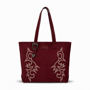 WG-HB-457-2002-BDY Wrangler Western Embroidered Buckle Tote Bag - Burgundy