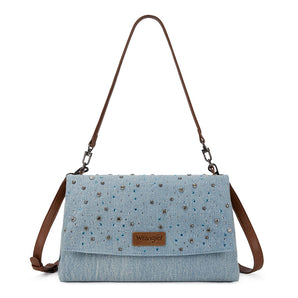 WG-HB-458-990-JN Wrangler Rhinestone Denim Flap Shoulder Bag - Jean