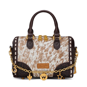 WG-HB-541-6660-CF Wrangler Genuine Leather Cowhide Hair-on Satchel Bag - Coffee