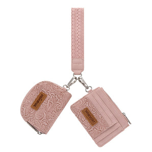 WG-WL-608-0051-DPK Wrangler Floral Tooled 2‑Piece RFID Wallet Set - Dark Pink