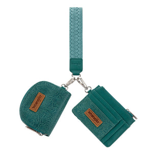 WG-WL-608-0051-GN Wrangler Floral Tooled 2‑Piece RFID Wallet Set - Green