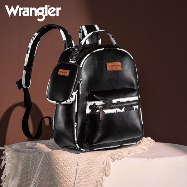 WG102-8603 Wrangler Cow Print Backpack With Coin Pouch - Black