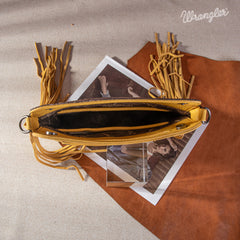 WG110-2022  Wrangler Top Handle Embroidered Fringe Mini Tote/Crossbody -Mustard