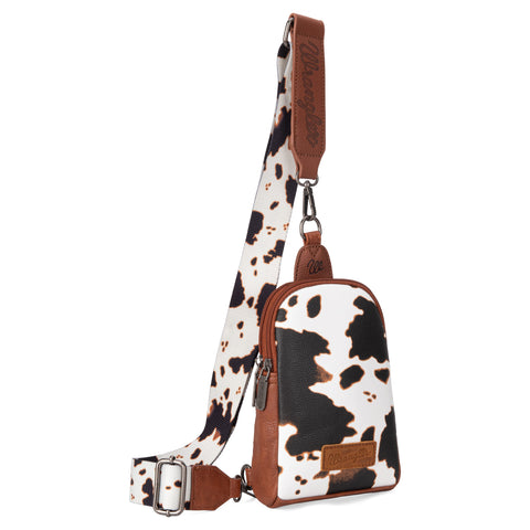 PRE-ORDER WG133-210  Wrangler Cow  Print Crossbody Sling Chest Bag  - Brown