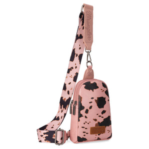WG133-210 Wrangler Cow Print Crossbody Sling Chest Bag - Pink