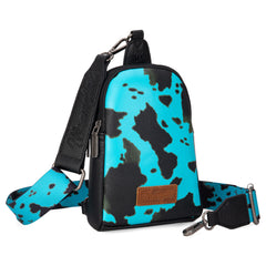 PRE-ORDER WG133-210  Wrangler Cow  Print Crossbody Sling Chest Bag  -Turquoise