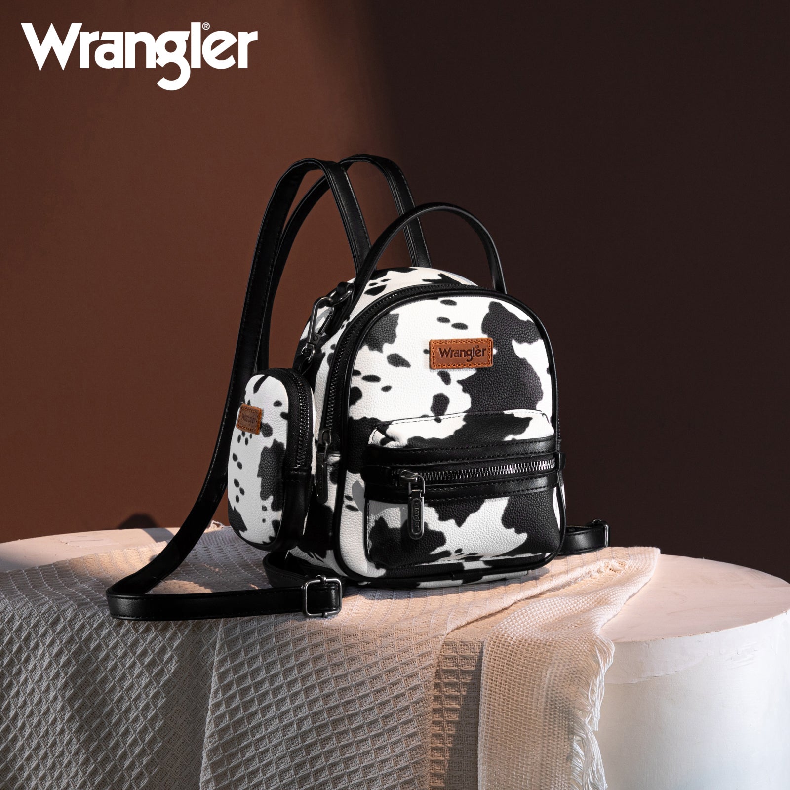 cow motif nappa leather backpack WG133-8600 Wrangler Cow Print Mini Backpack With Coin Pouch