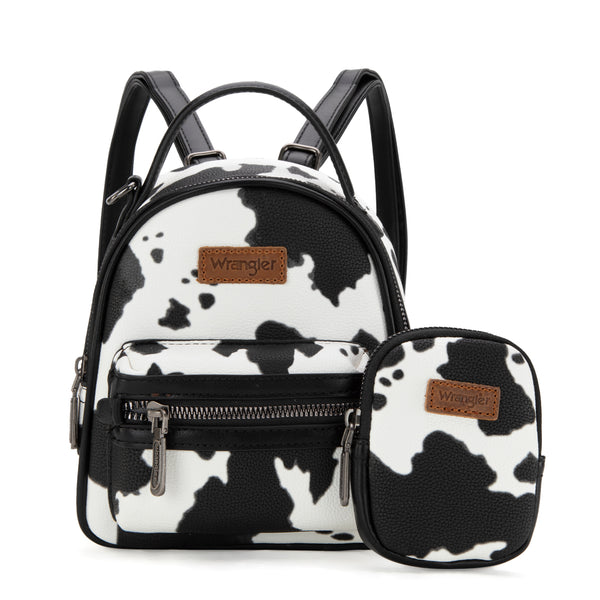 WG133-8600 Wrangler Cow Print Mini Backpack With Coin Pouch